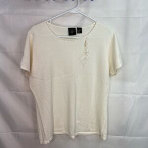 EUC Vintage Tailor B. Moss Clothing Company women’s cream knit embroidered top L